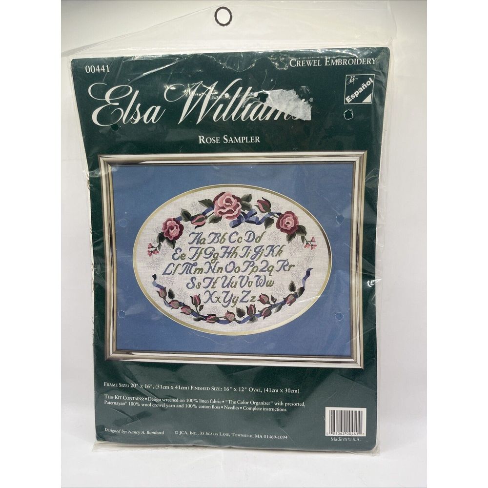 Elsa Williams Rose Sampler Crewel Embroidery Kit NOS 20x16, 16x12 Oval Framed